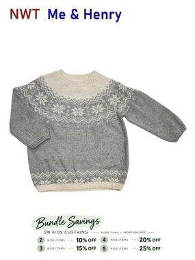 Me & Henry Classic Sweater Grey & Cream Winter Theme size 18-24M